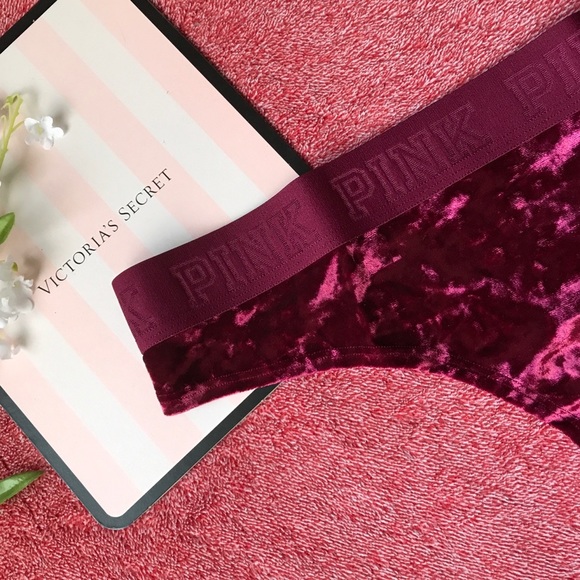 Victoria's Secret PINK Velvet Thong Panty Ruby Red Large NEW - Picture 2 of 3